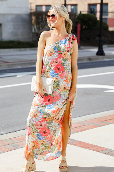 Elegant Essence Floral One-Shoulder Maxi Dress