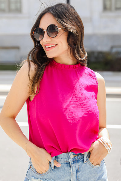 FINAL SALE - Daring Excellence Ruffle Neck Sleeveless Blouse