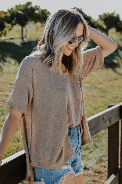 taupe Oversized Knit Top side view