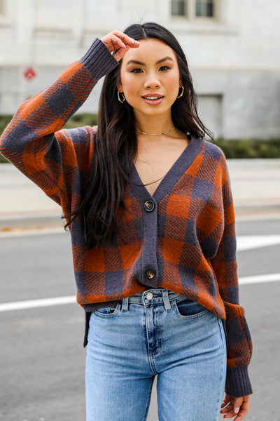 FINAL SALE - Cue The Comfort Checkered Sweater Cardigan