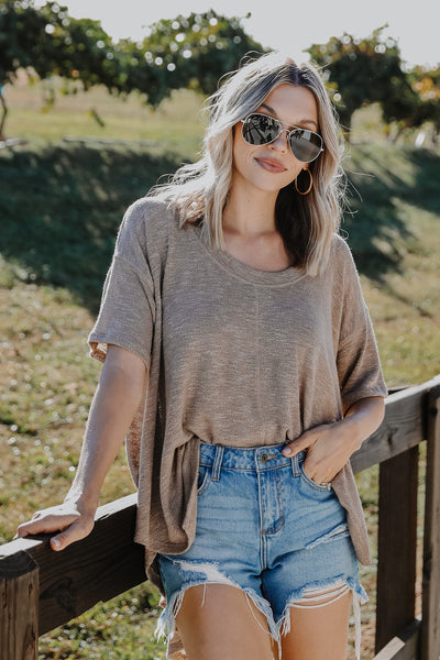 taupe Oversized Knit Top