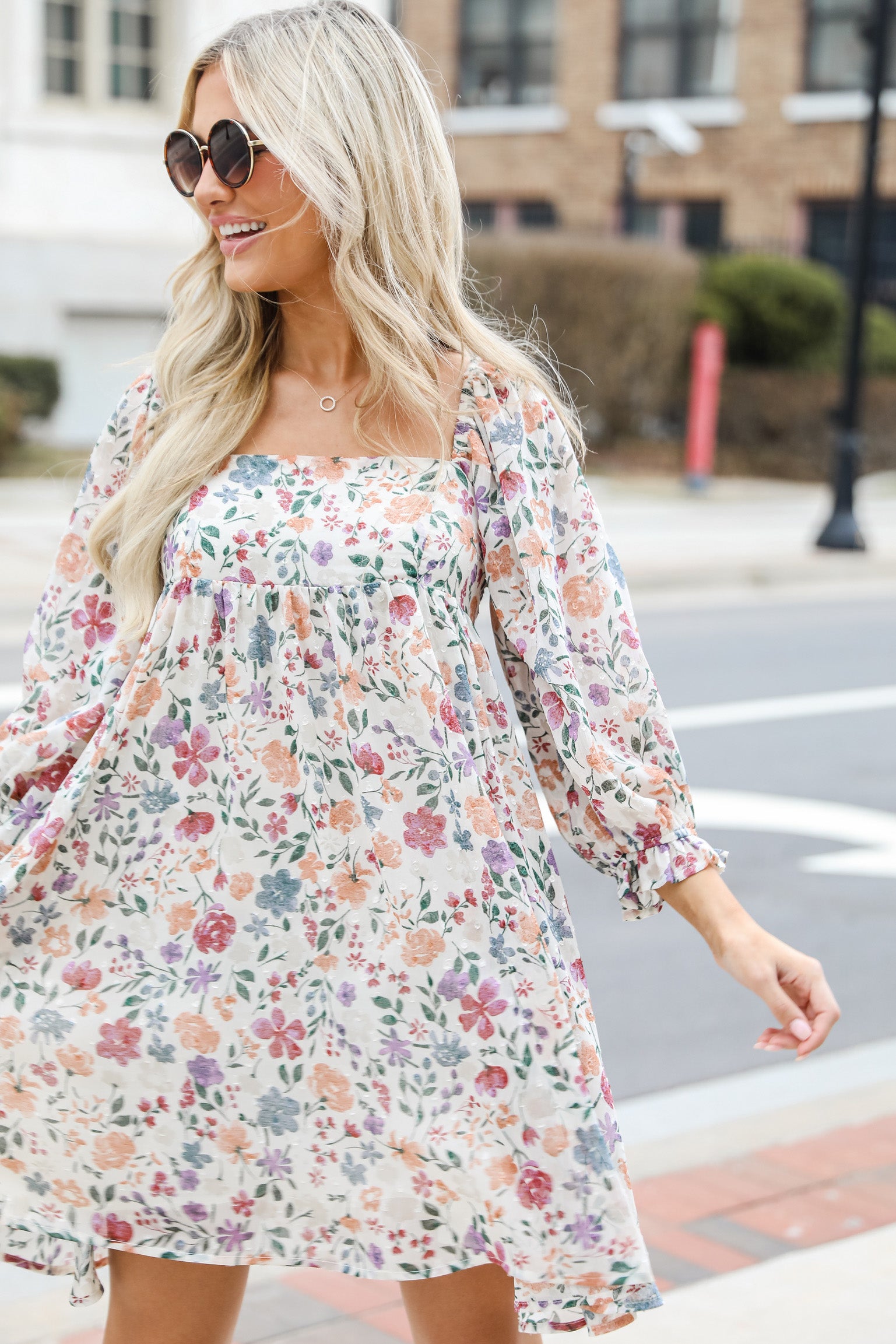 Rich Blooms Floral Babydoll Mini Dress