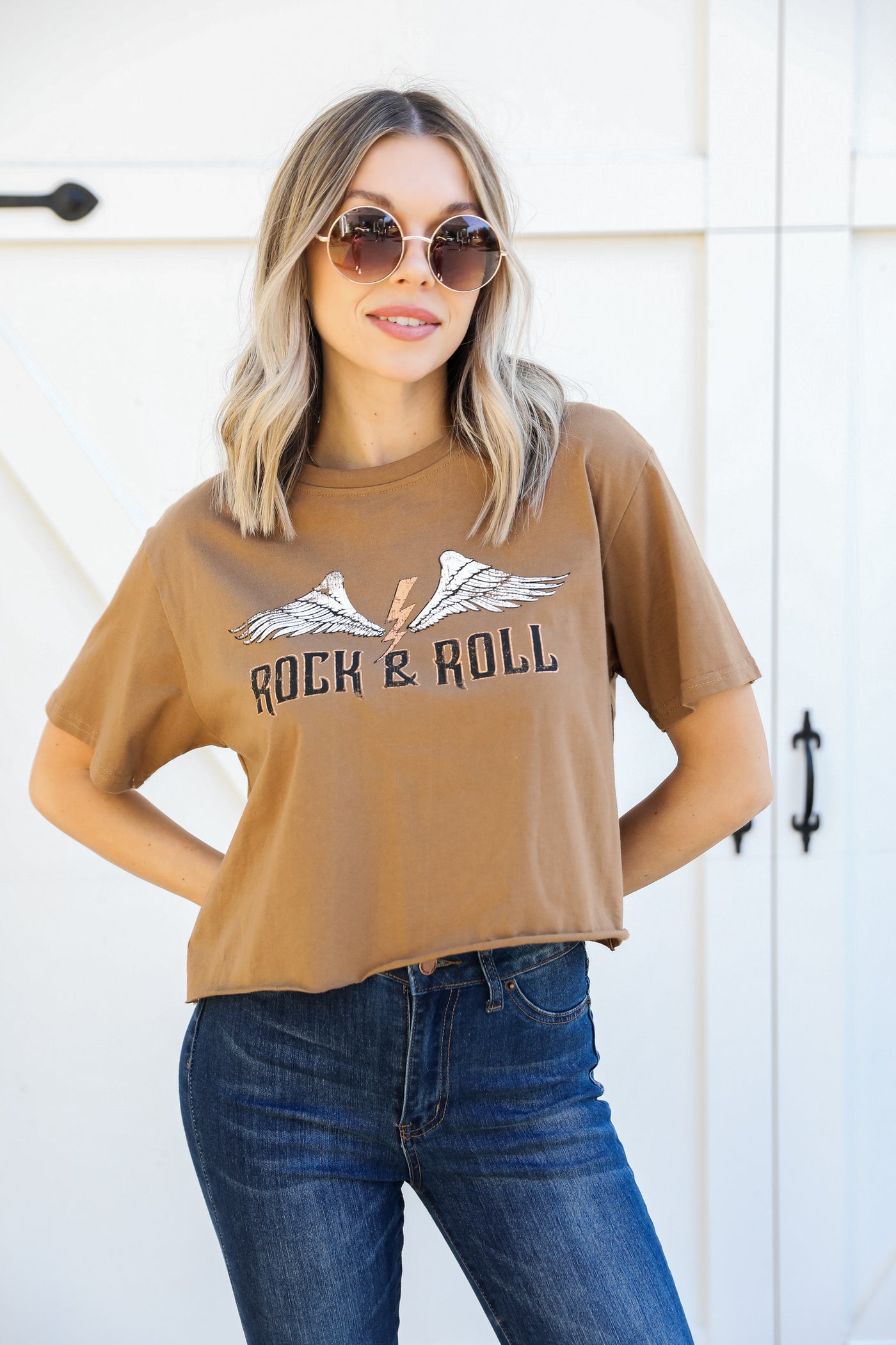 FINAL SALE - Rock & Roll Cropped Graphic Tee