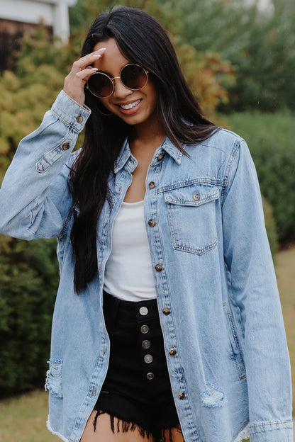 FINAL SALE - Say My Name Distressed Denim Jacket