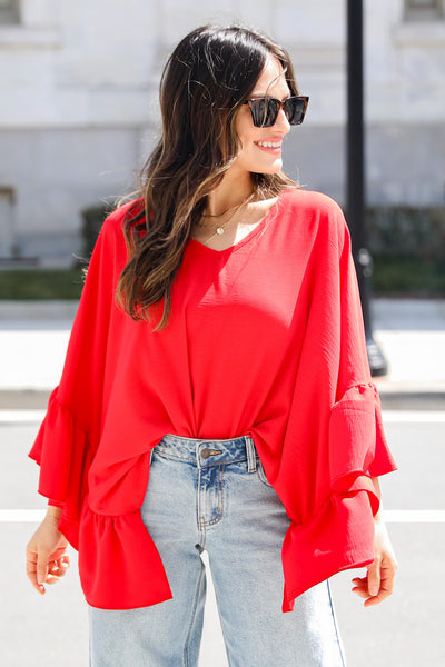 FINAL SALE - Perfectly Alluring Oversized Ruffle Blouse