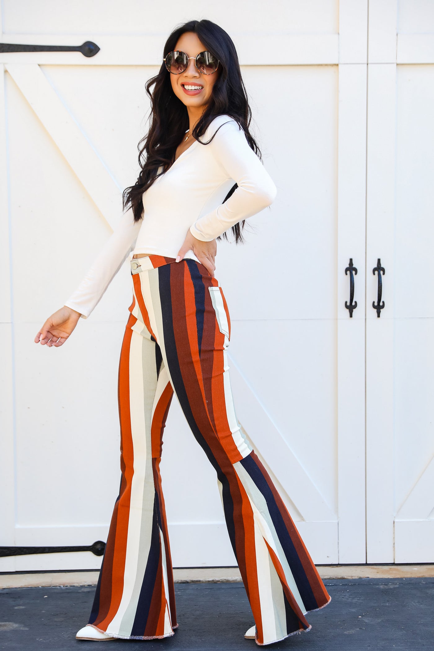 FINAL SALE - Style For Miles Striped Flare Jeans