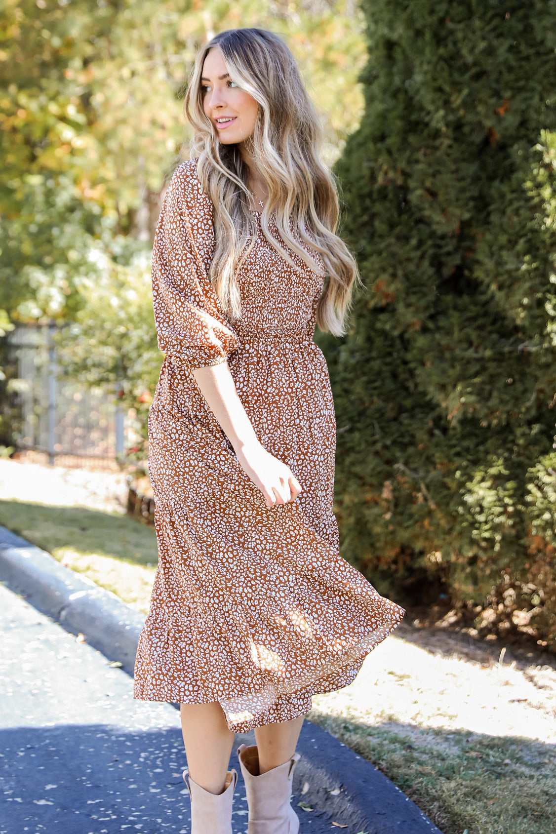 Out In The Wild Spotted Midi Dress