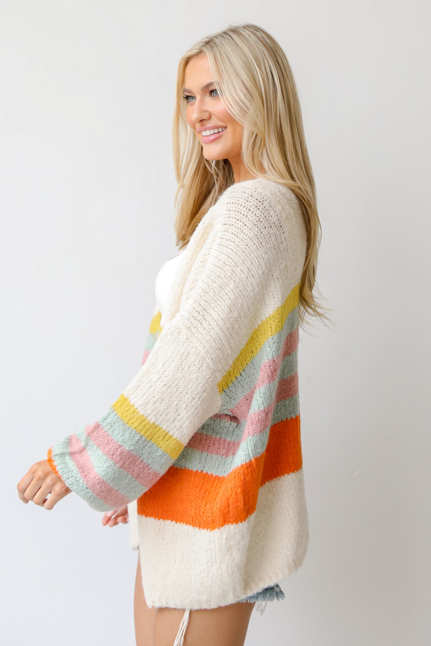 Striped Sweater Cardigan side view