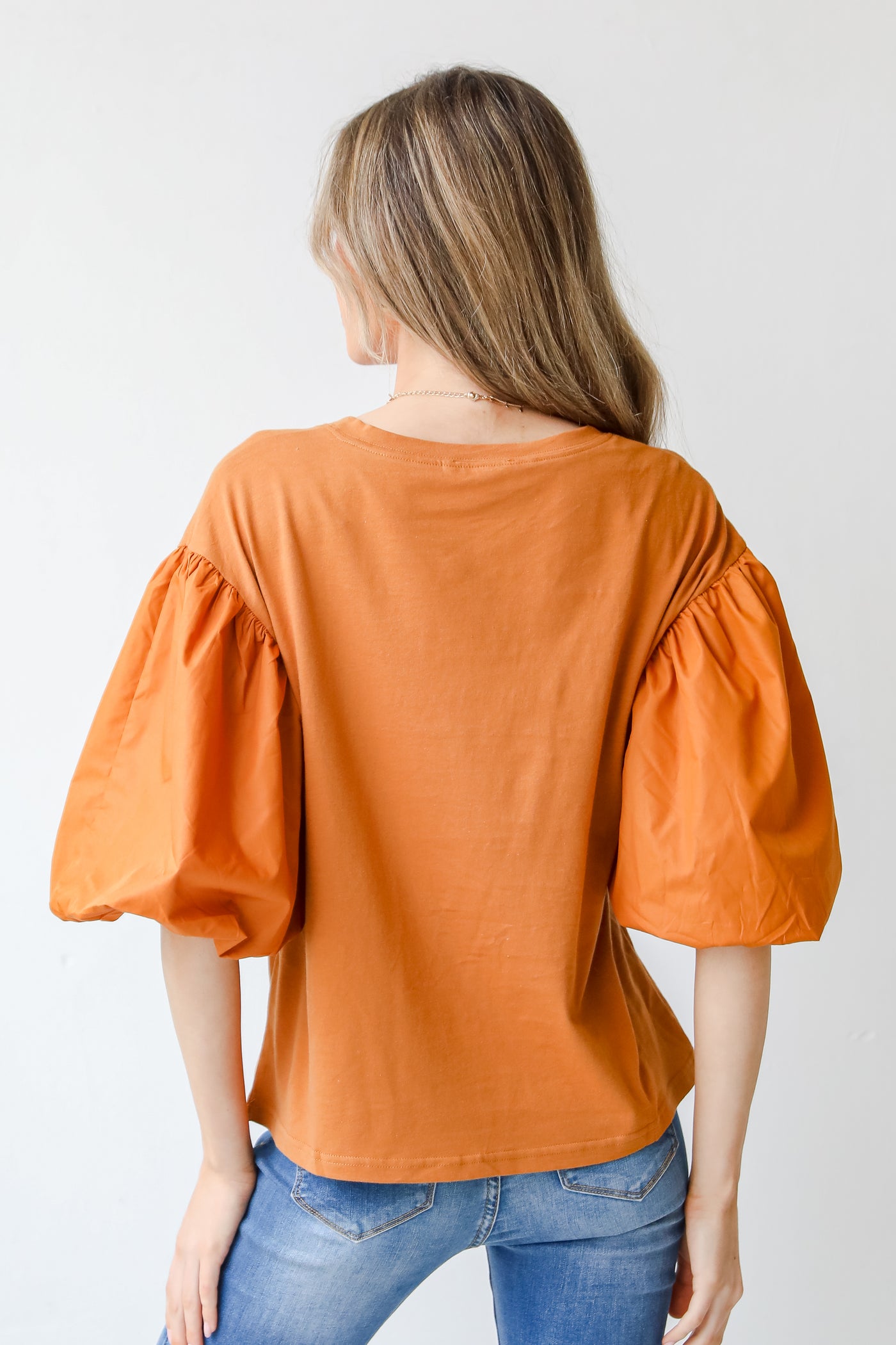 camel Puff Sleeve Top back view