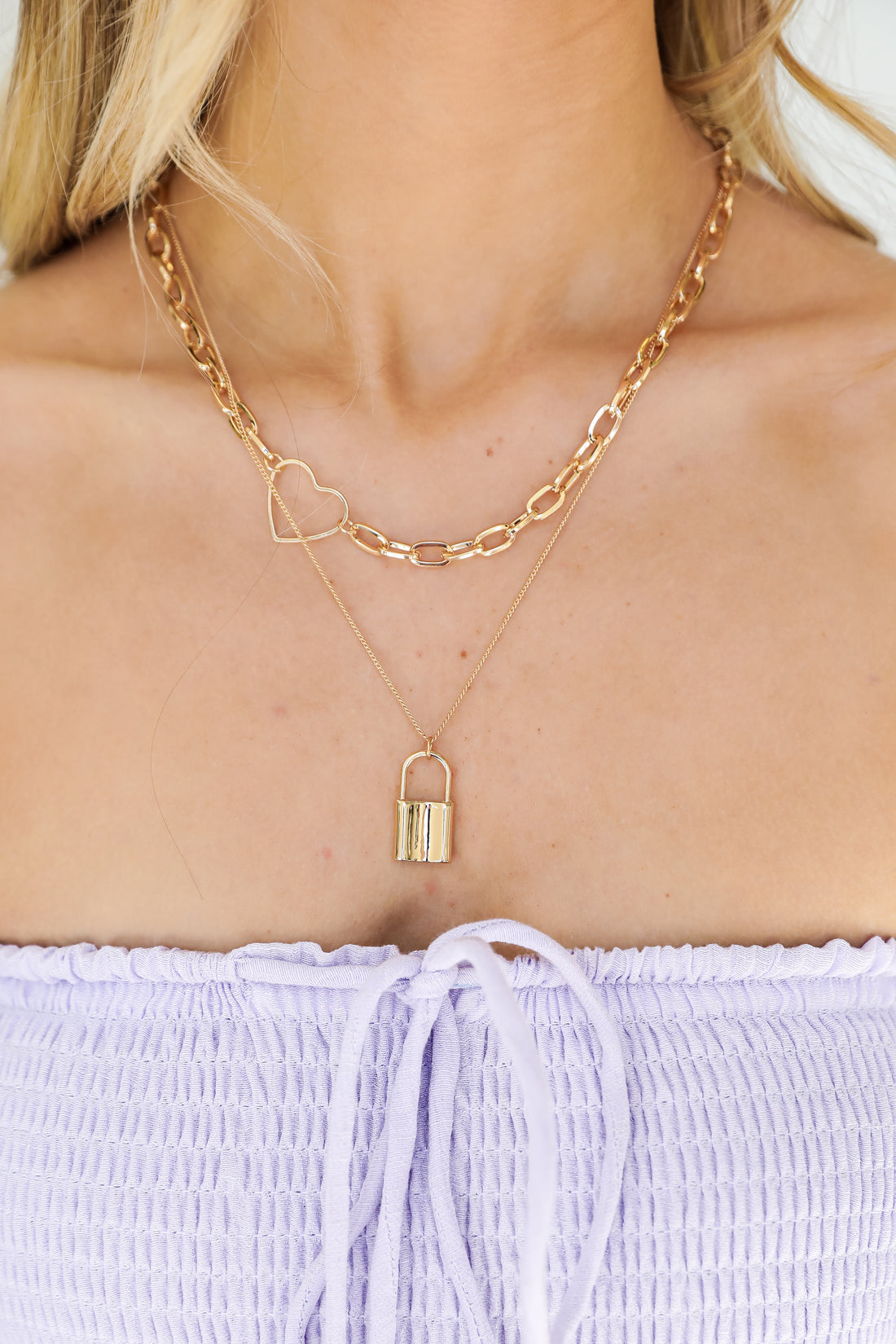 Gold Heart + Lock Layered Necklace