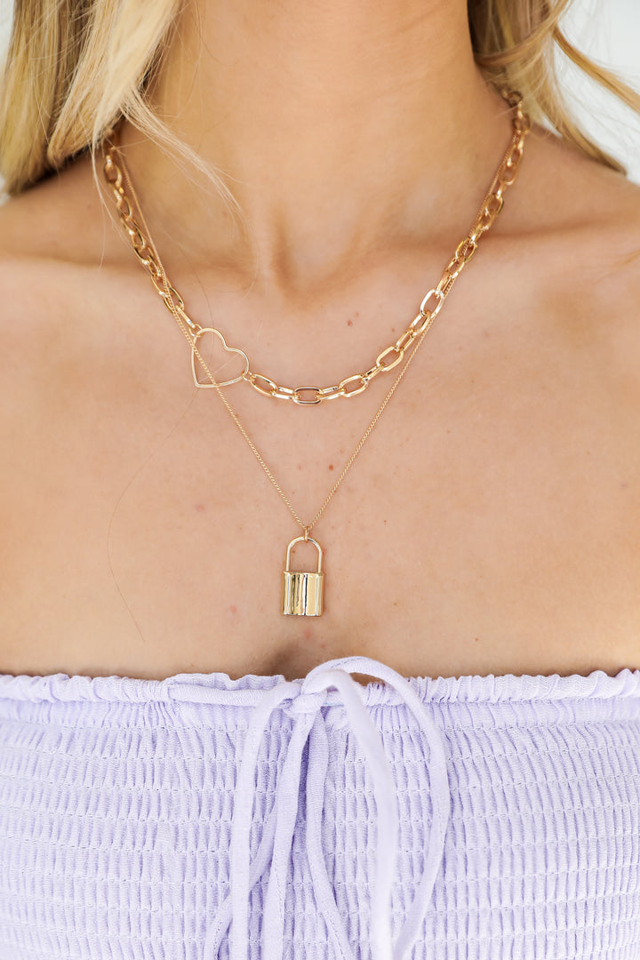 Gold Heart + Lock Layered Necklace