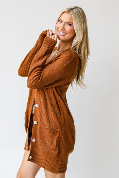 camel Sweater Cardigan side view