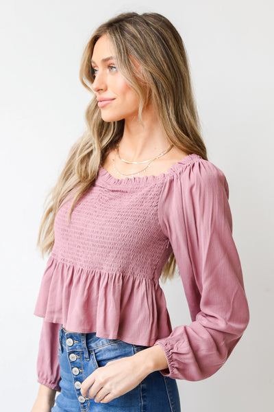 pink smocked Blouse side view
