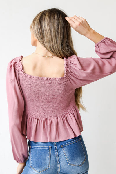 pink smocked Blouse back view
