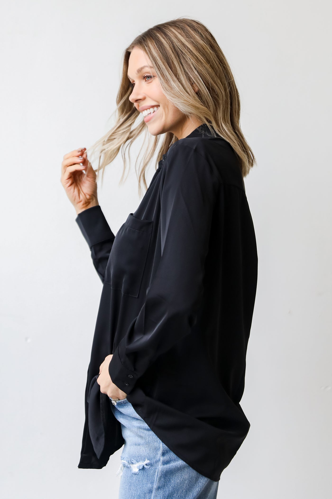 black Button-Up Blouse side view