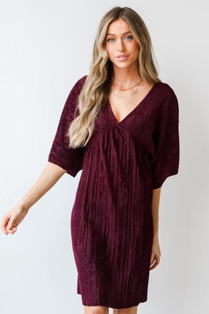 maroon Velvet Babydoll Mini Dress front view