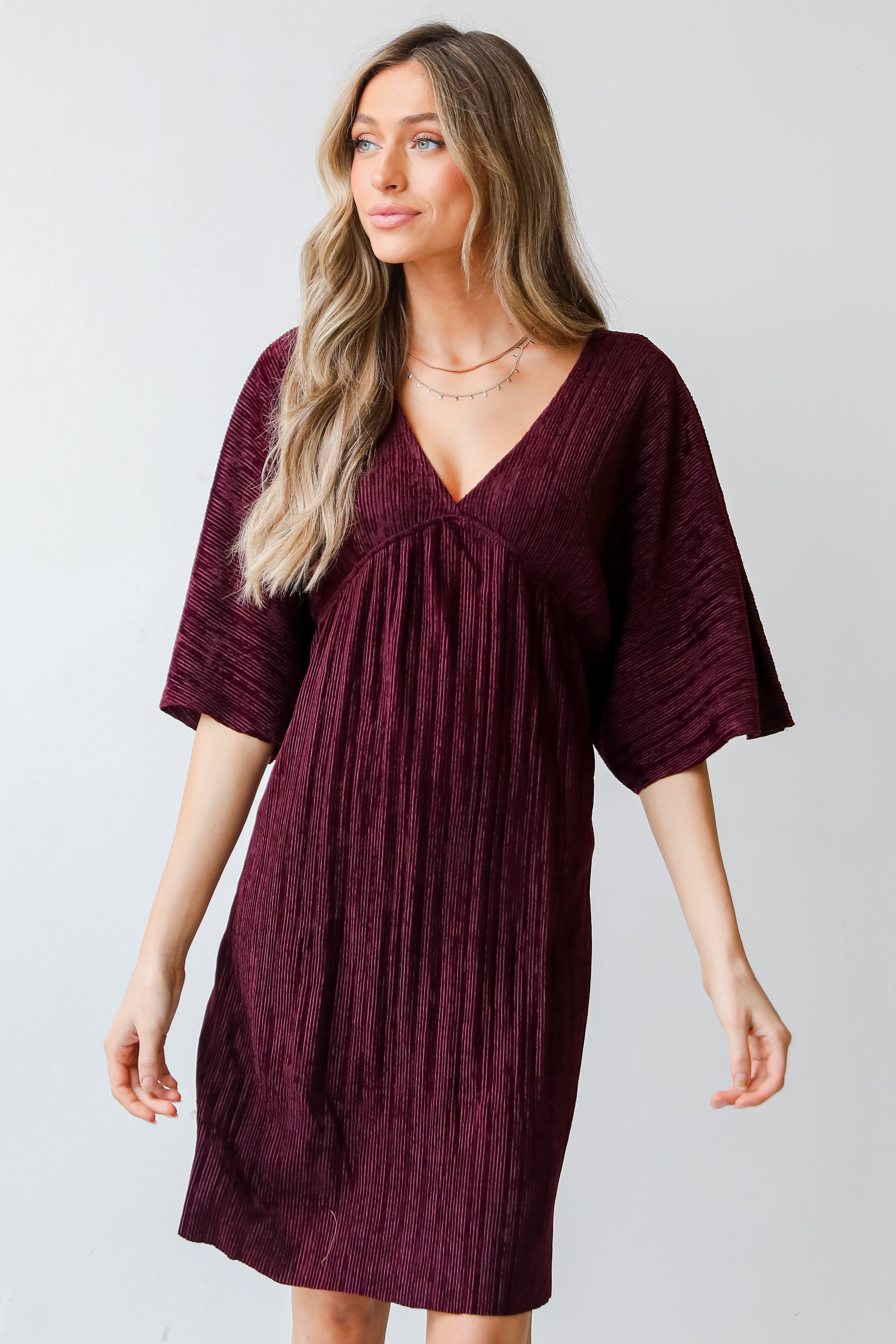 maroon Velvet Babydoll Mini Dress