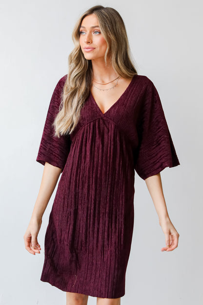 maroon Velvet Babydoll Mini Dress