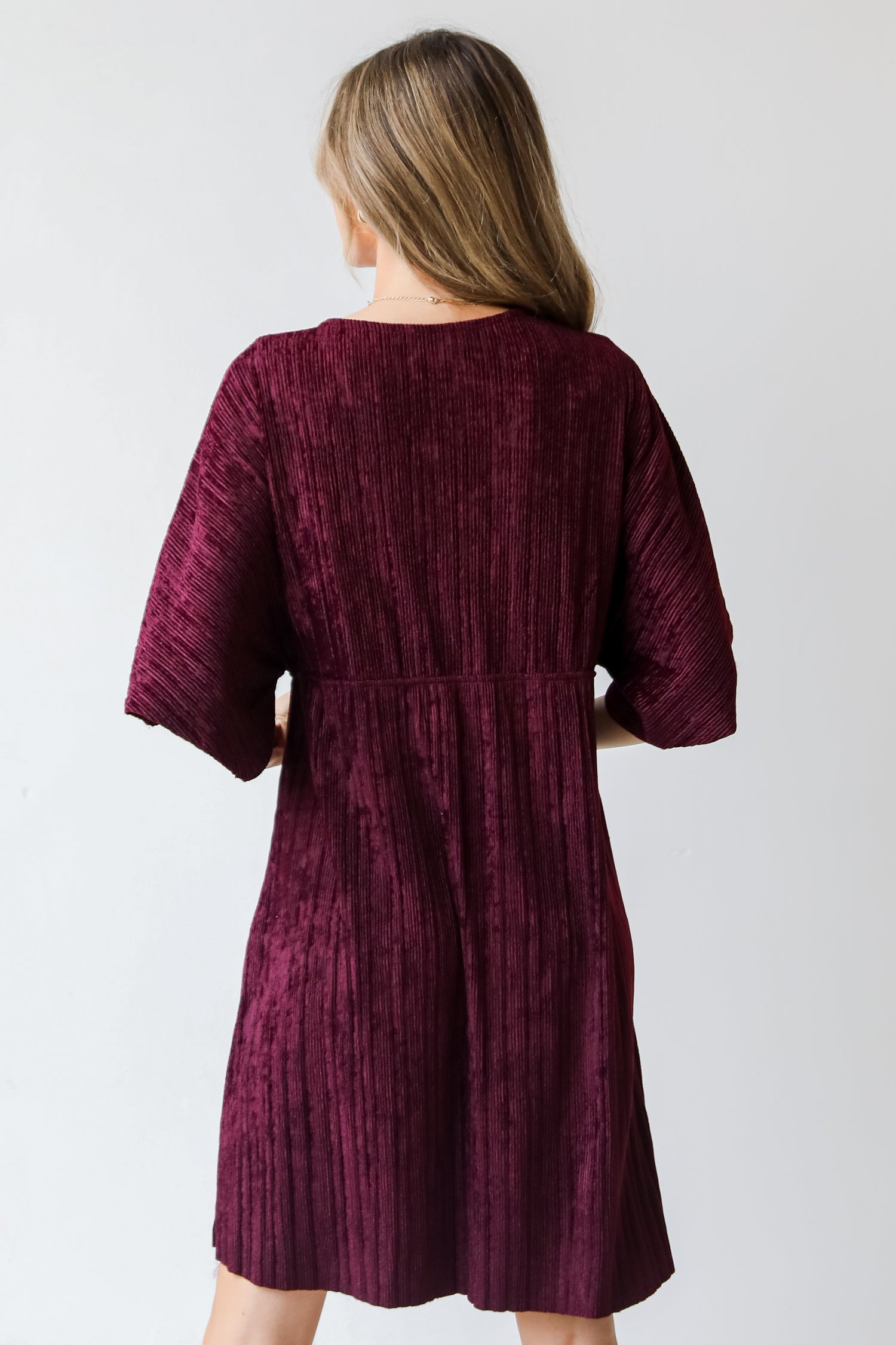 maroon Velvet Babydoll Mini Dress back view