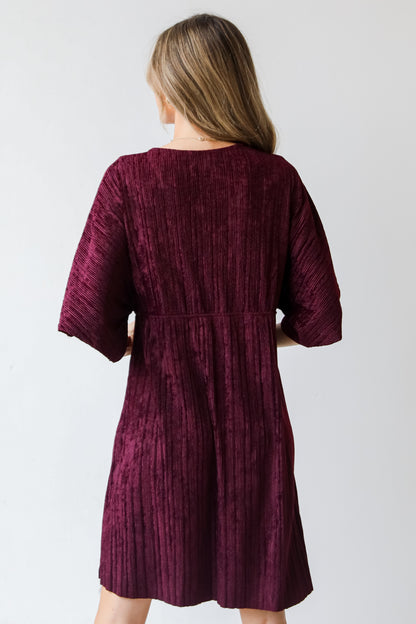 maroon Velvet Babydoll Mini Dress back view