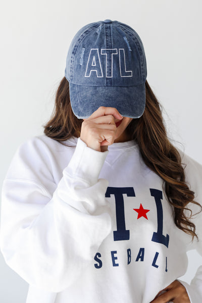 navy ATL Distressed Embroidered Hat