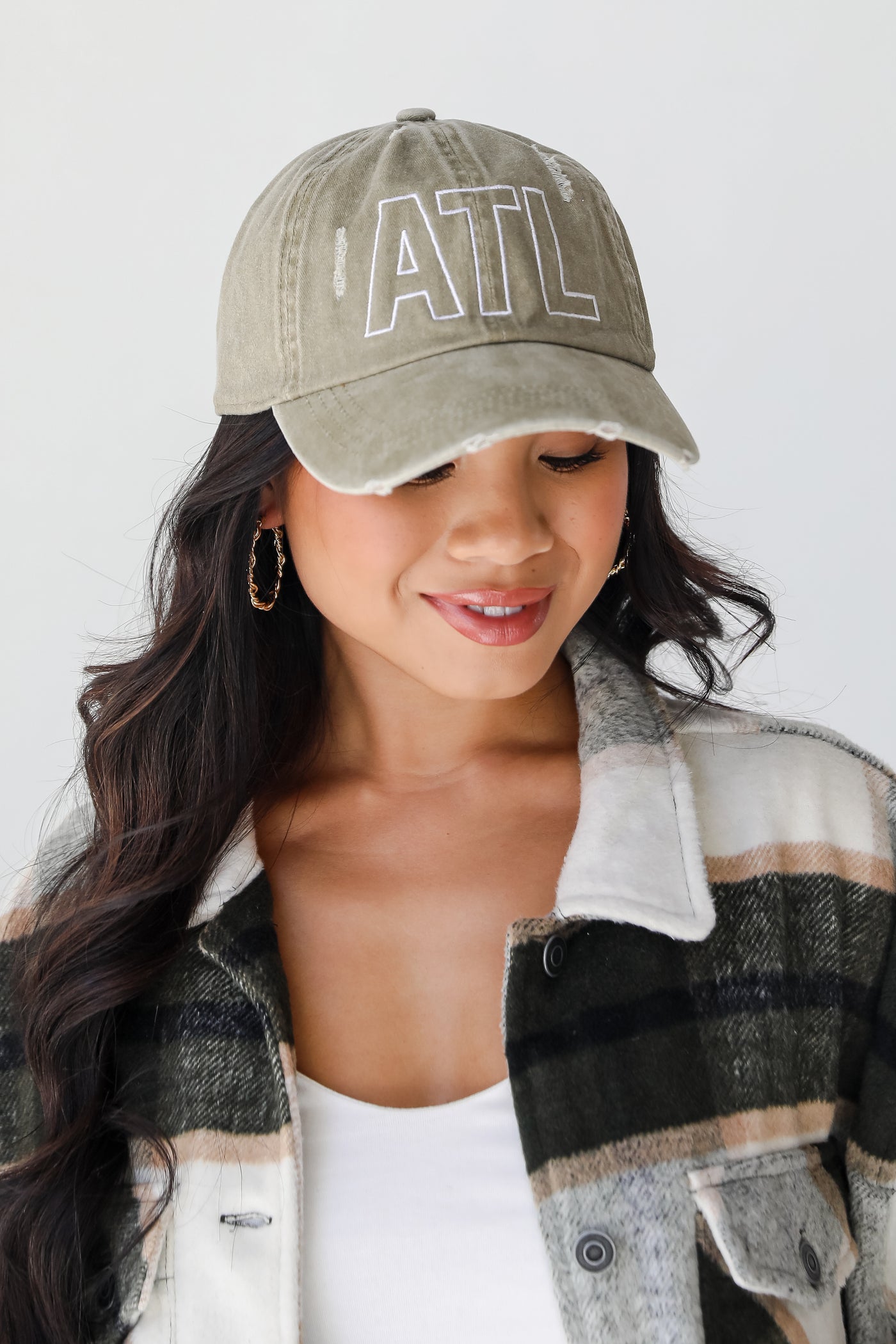 khaki ATL Distressed Embroidered Hat