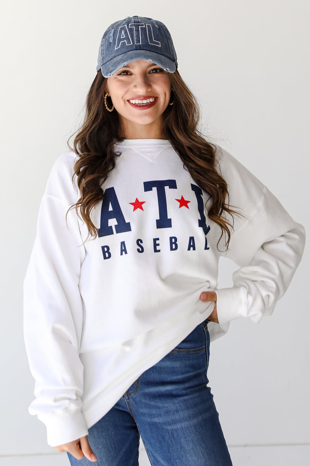 White ATL Baseball Star Pullover