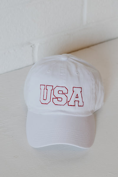 USA Baseball Hat in white front view