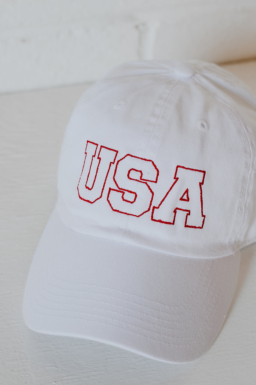USA Baseball Hat in white flat lay