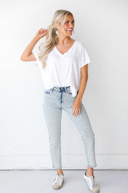 Straight Leg Acid Washed Jeans on model