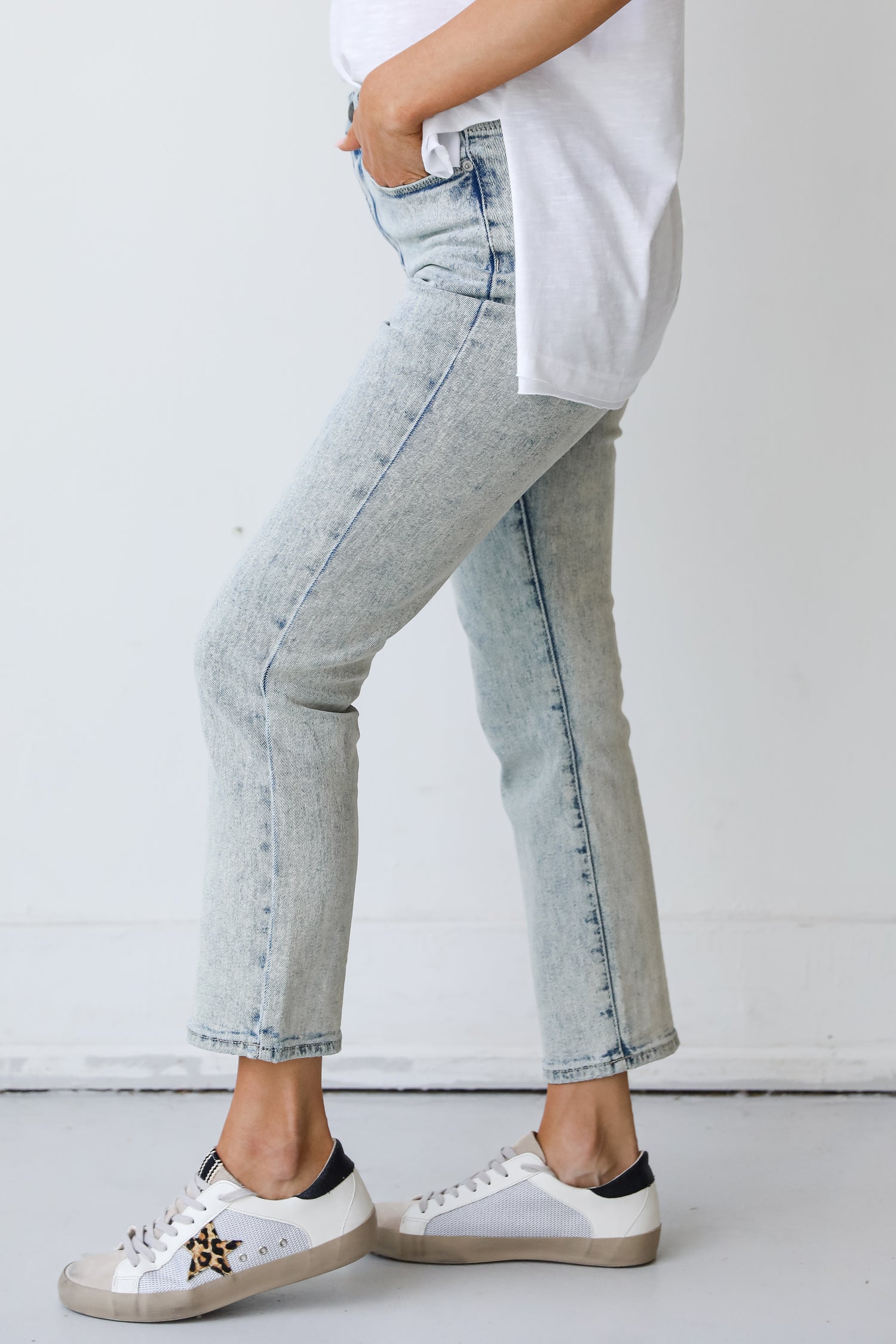 Straight Leg Acid Washed Jeans side view