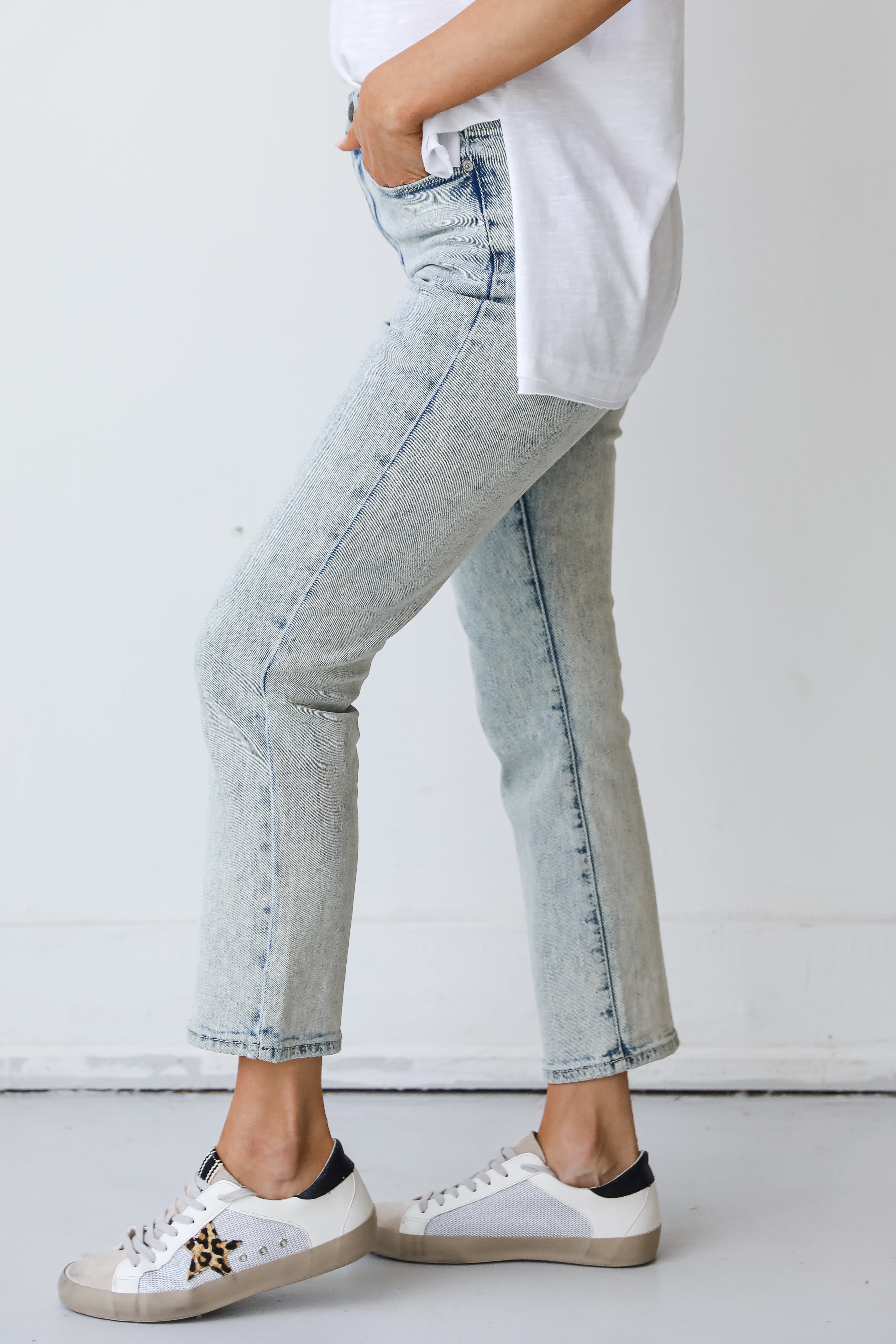 Straight Leg Acid Washed Jeans side view