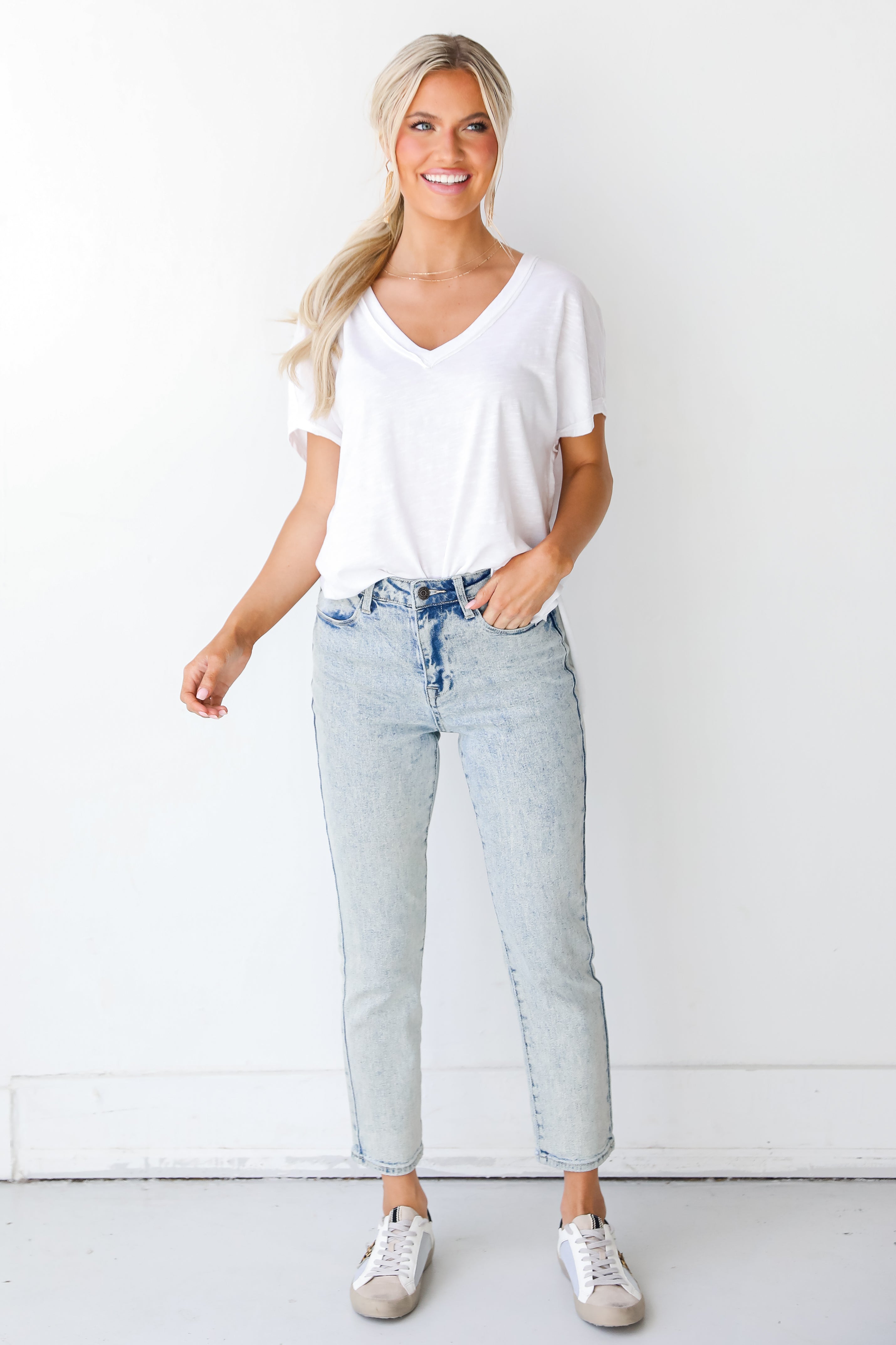 Straight Leg Acid Washed Jeans front view