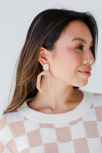 taupe Acrylic Statement Earrings close up