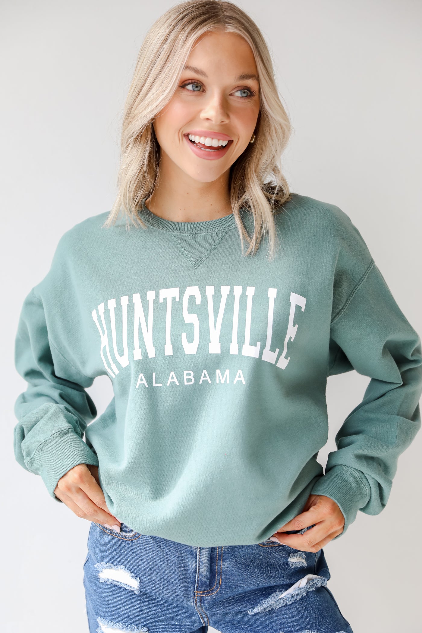 Seafoam Huntsville Alabama Pullover on model
