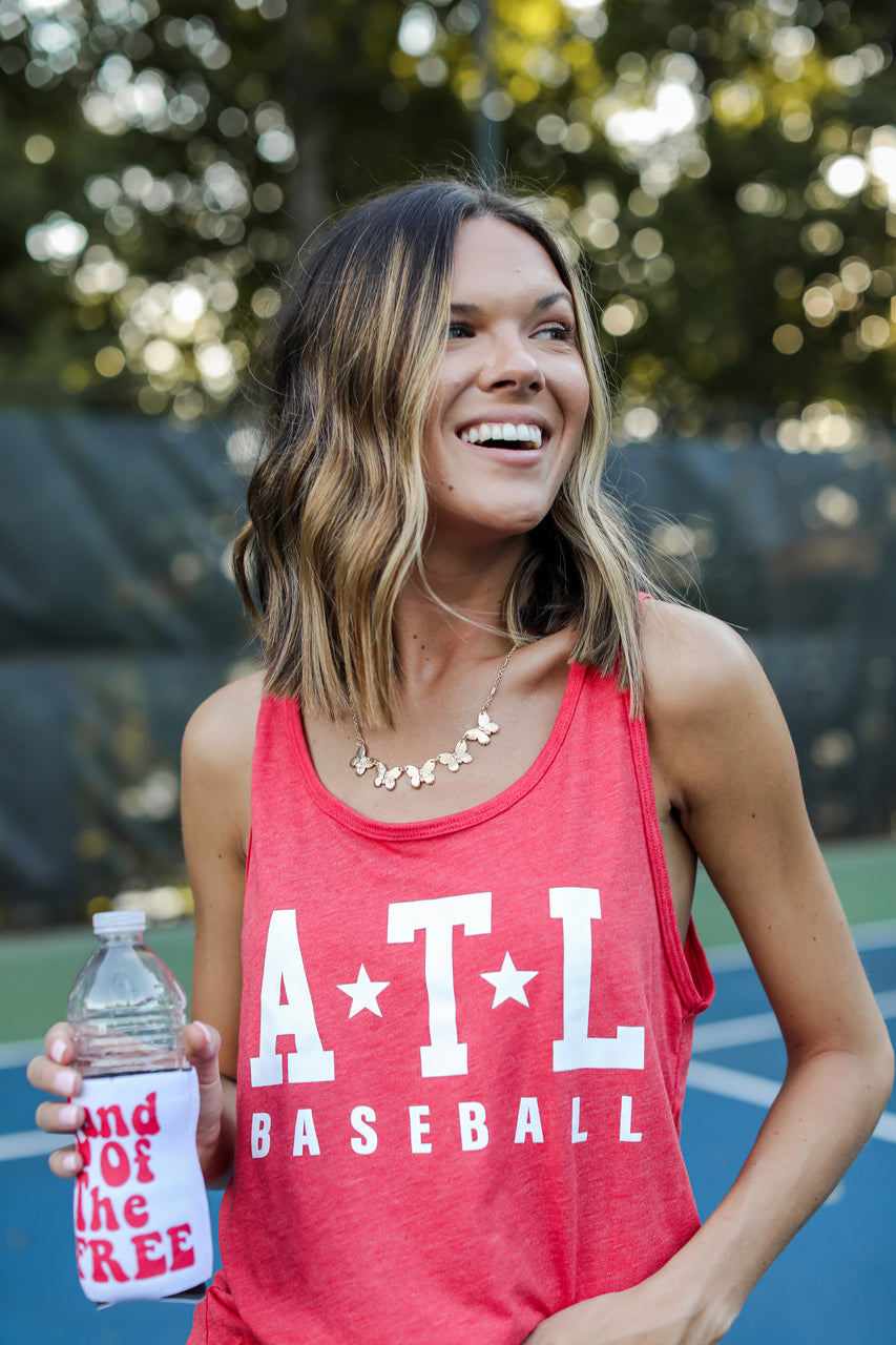 ATL Star Baseball Graphic Tank in red close up