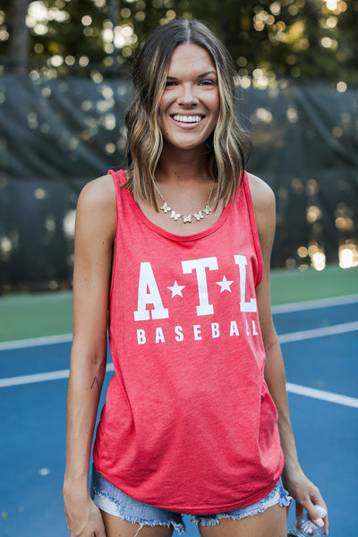 ATL Star Baseball Graphic Tank in red on model