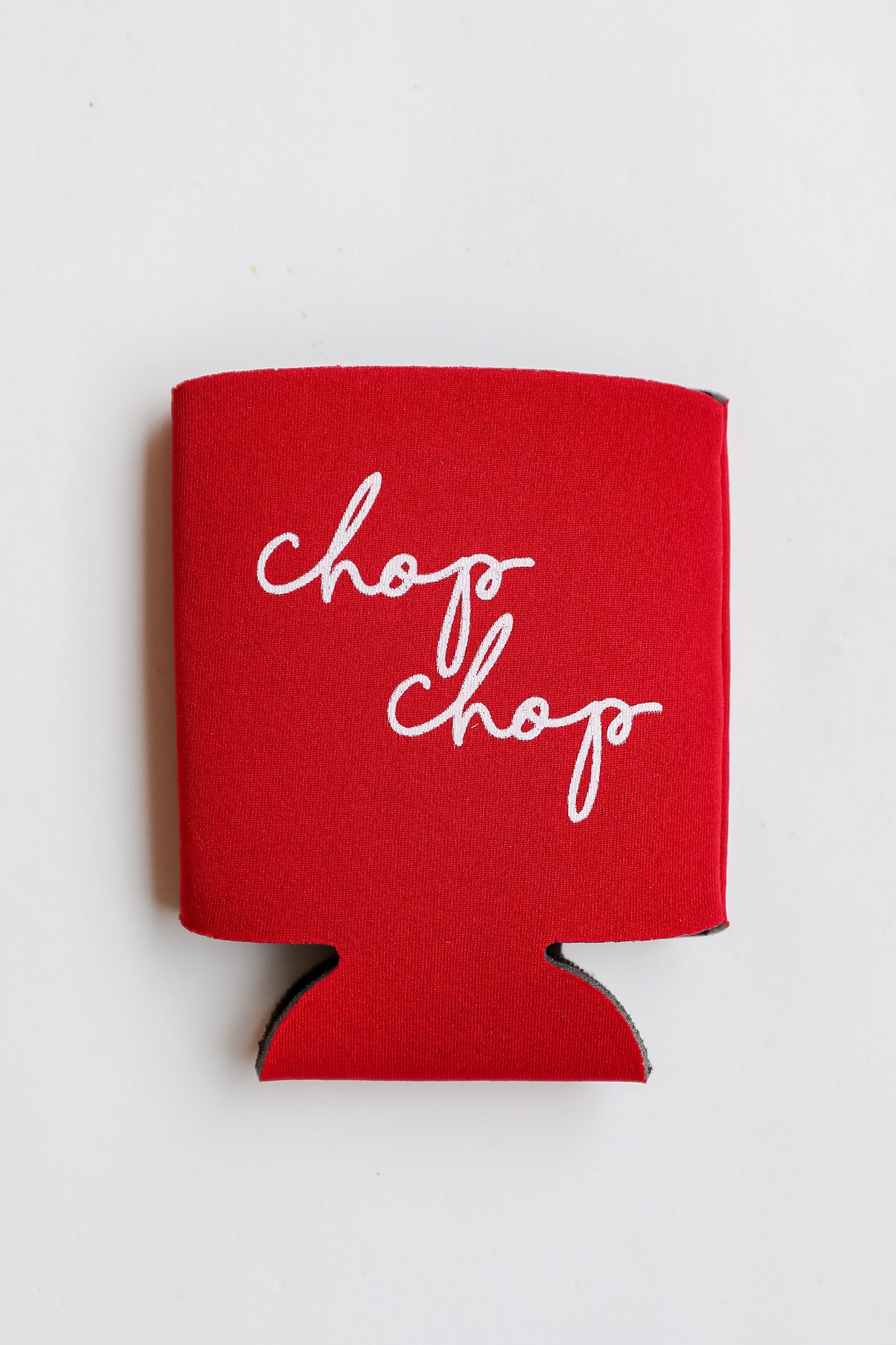 Chop Chop Script Koozie in red