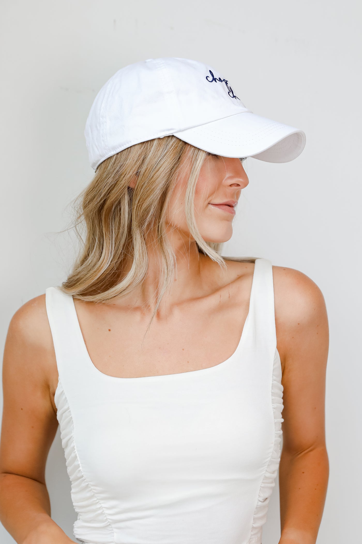 Chop Chop Baseball Hat in white side view