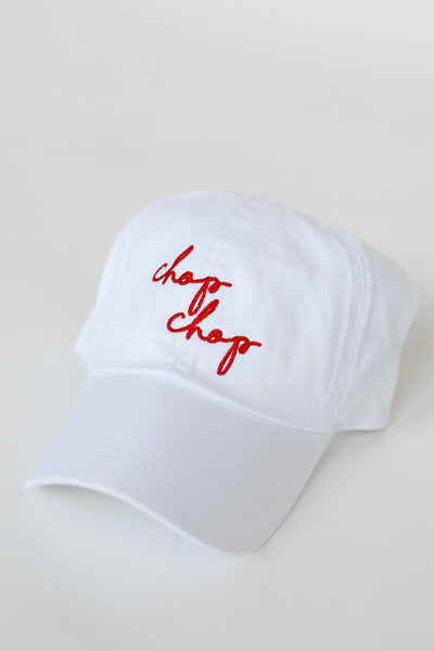Chop Chop Baseball Hat in red flat lay