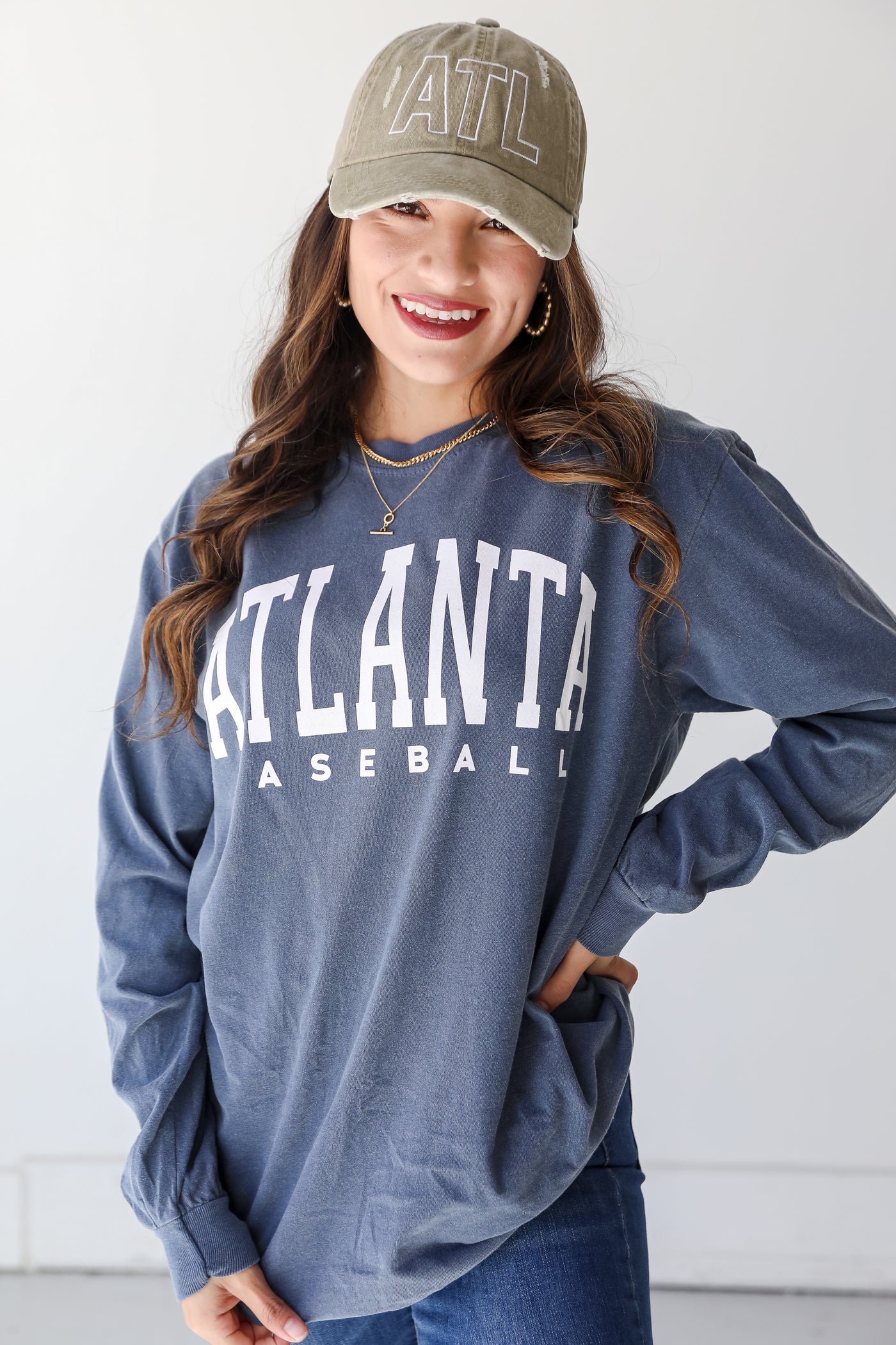 Denim Atlanta Baseball Long Sleeve Tee
