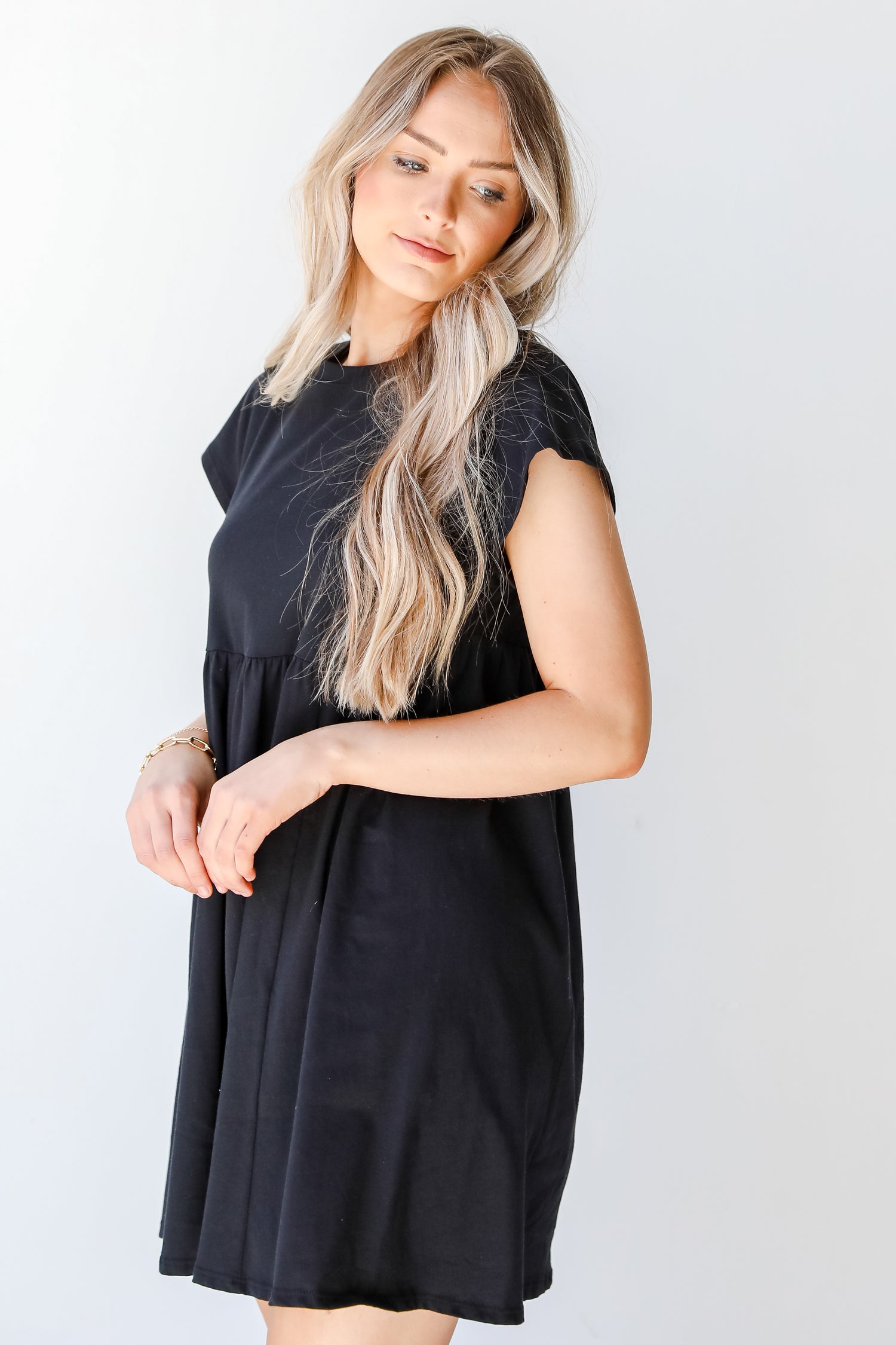 Babydoll Dress in black side view