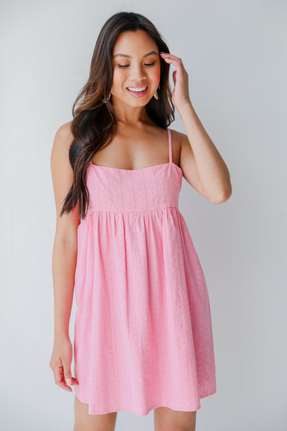 Babydoll Mini Dress in pink on model