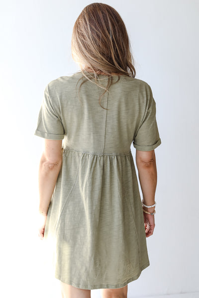 Babydoll Mini Dress in olive back view