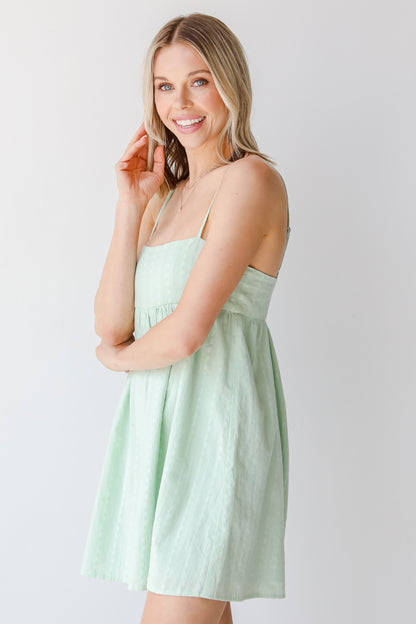 Babydoll Mini Dress in mint side view