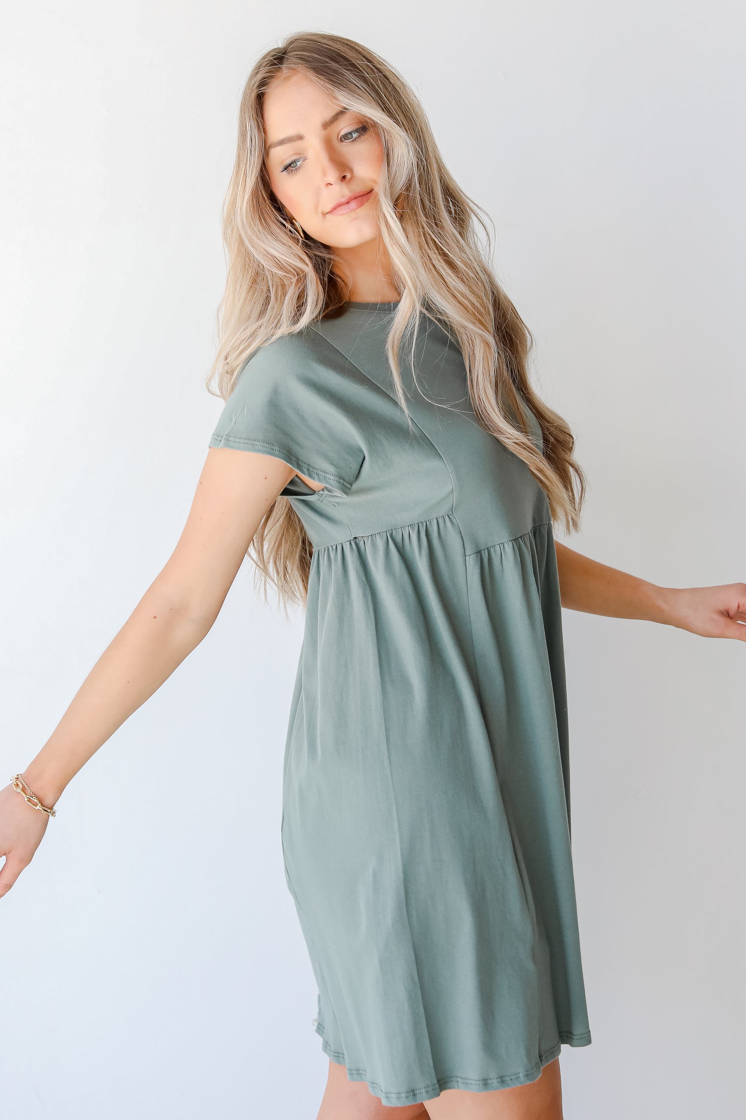 Babydoll Dress in sage side view