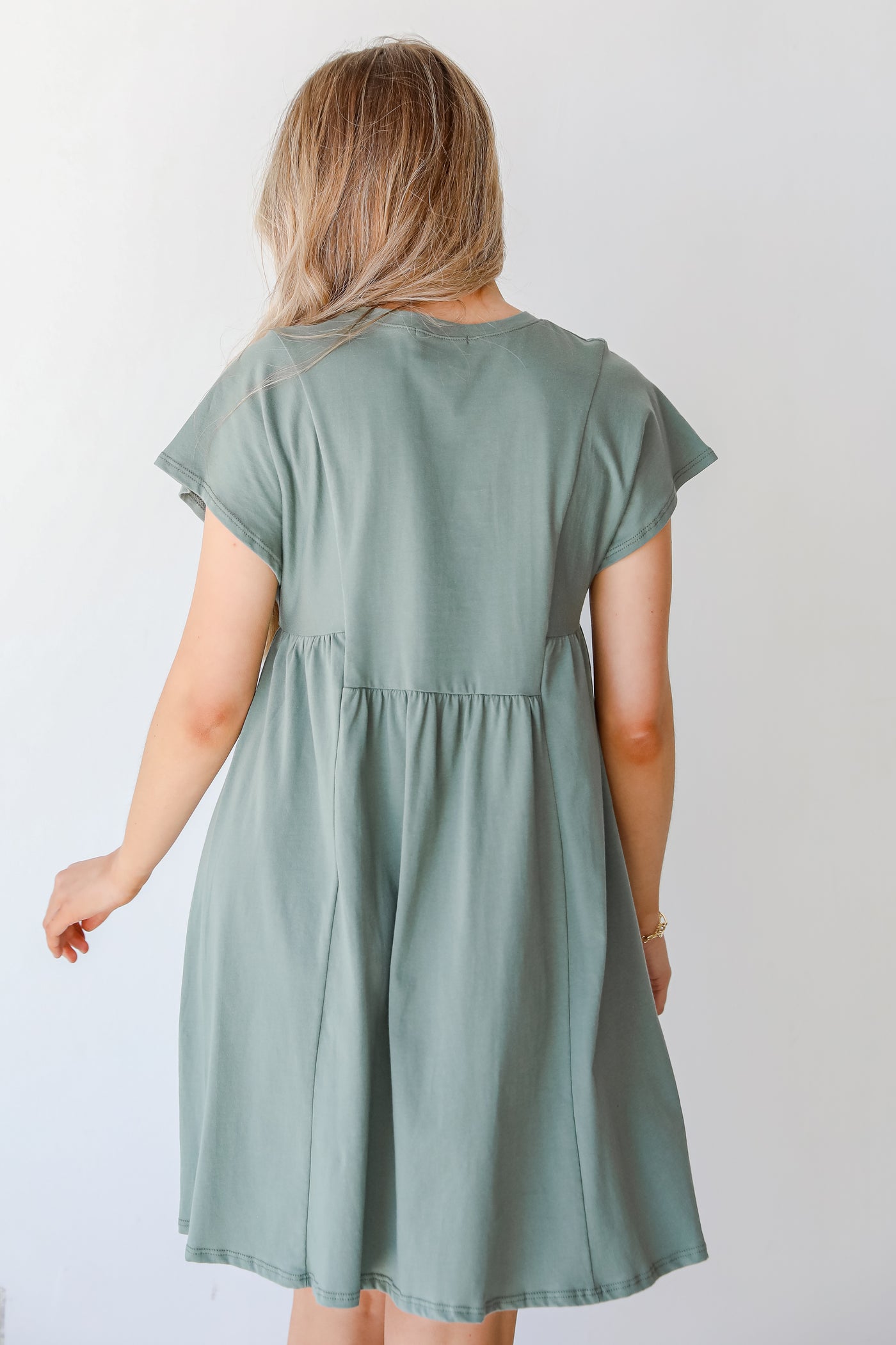 Babydoll Dress in sage back view