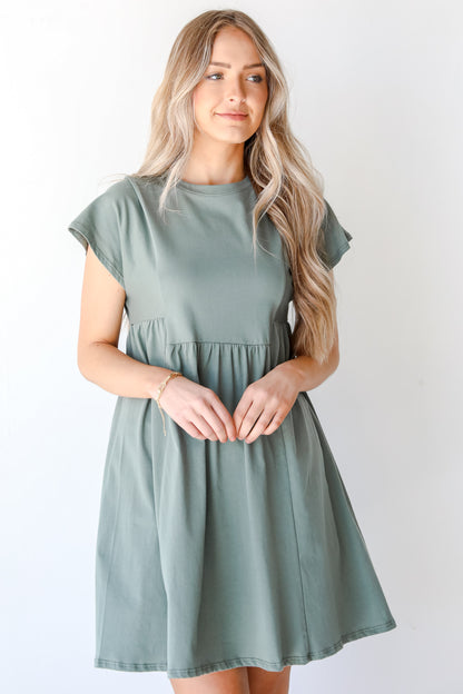 Babydoll Dress in sage on model