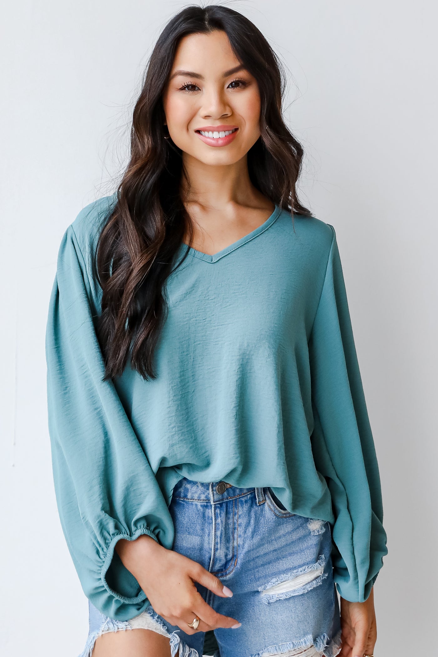 Blouse in seafoam front view