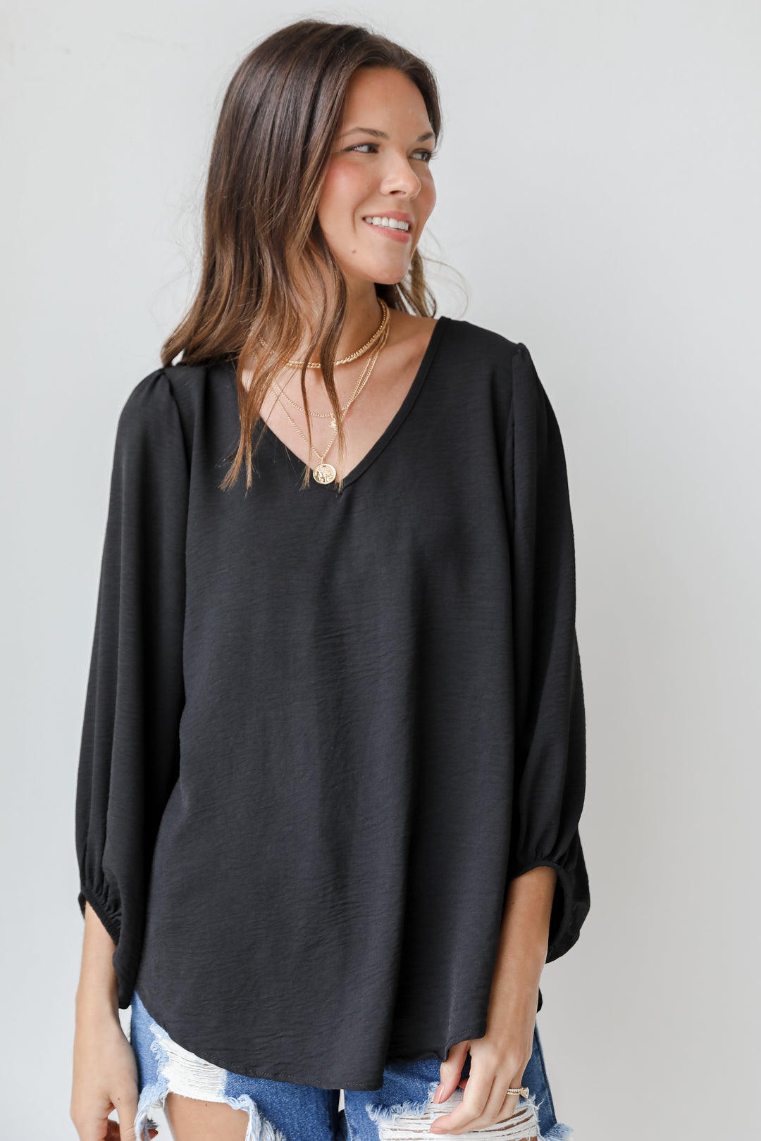 Blouse in black front view